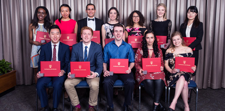 Front row, from left: Daniel He, Michael Gilbert, Luke Duffley, Candance Assadpour, Grace Allaby. Back, from left: Nadine Nzirorera, ShuaiJin (Jenny) Wang, Vuk Stajic, Cailie McGuire, Crestina Matta, Shealyn MacLaughlin, Katie Kim.