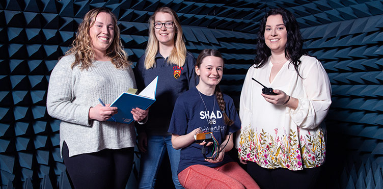 From left to right: Amy Andrews, Kaitlin MacIsaac, Phoenix Bard-Cavers and Bridget McCloskey. Credit: Cameron Fitch/UNB.