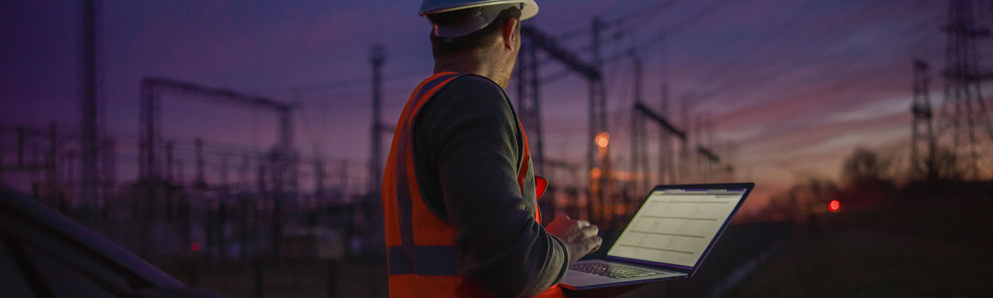 Safety professional working on site at night