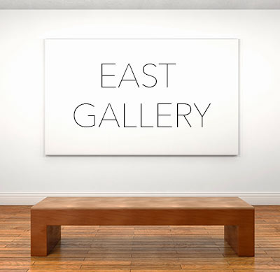 Image of a room with a blank canvas hanging on the wall and the canvas says West Gallery