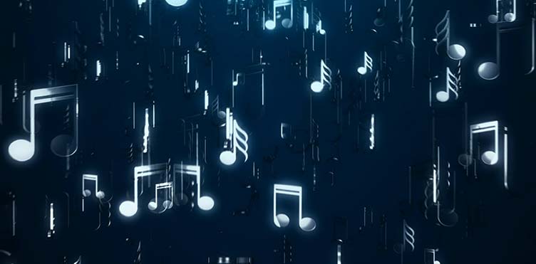Image of white music notes on a dark blue background