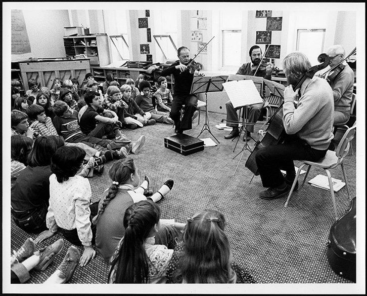 Brunswick String Quartet playing at Priestman St. School, October 1981. Courtesy of UNB Archives, PR, File 767, no 19