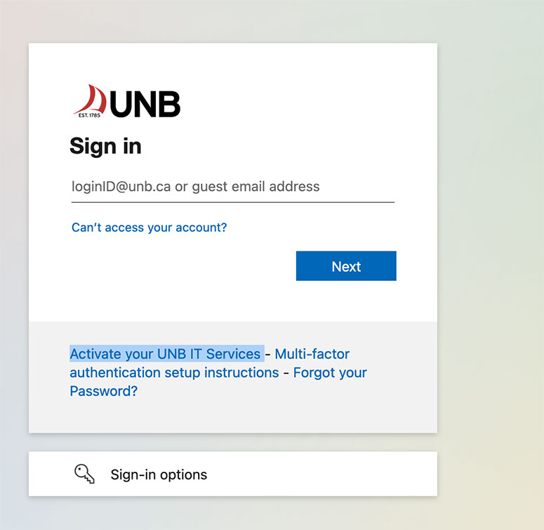 Screenshot of sign-in page 