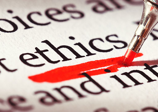 The word "ethics" underlined in red