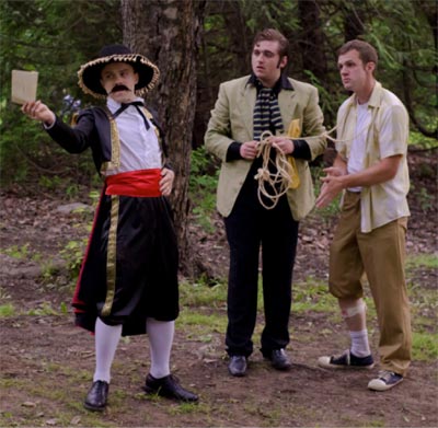 UNB Drama program graduates Michael Holmes-Lauder, Stefan Folkins and Thomas Fanjoy in the Bard in the Barracks production of Shakespeare’s Love’s Labour’s Lost in Odell Park, 2012. 