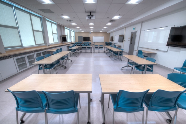 A group of tables arranged for tech-drive learning