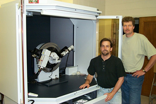 Drs. D. Lentz (left) and T. Al with the XRD