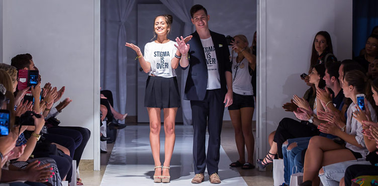 Wear Your Label founders Kayley Reed (BPhil ’14) and Kyle MacNevin at NY Fashion Week.