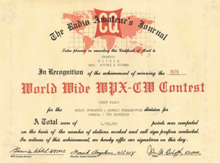 UNB Amateur Radio CQ WW WPX CW Award 1979