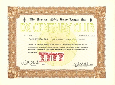 UNB Amateur Radio DX Century Club 1984
