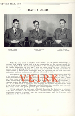 UNB yearbook, Up The Hill, year 1948, page 134, Radio Club