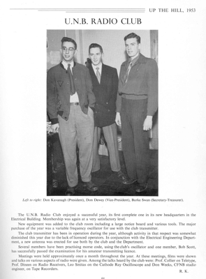 UNB yearbook, Up The Hill, year 1953, Radio Club, Image 0