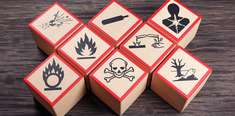 Blocks representing different toxins that maybe in the home or workplace.